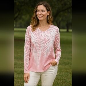 NWOT Pink and White Palm Print Women's Top- Size Medium
